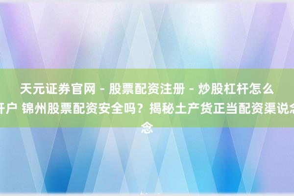 天元证券官网 - 股票配资注册 - 炒股杠杆怎么开户 锦州股票配资安全吗?揭秘土产货正当配资渠说念