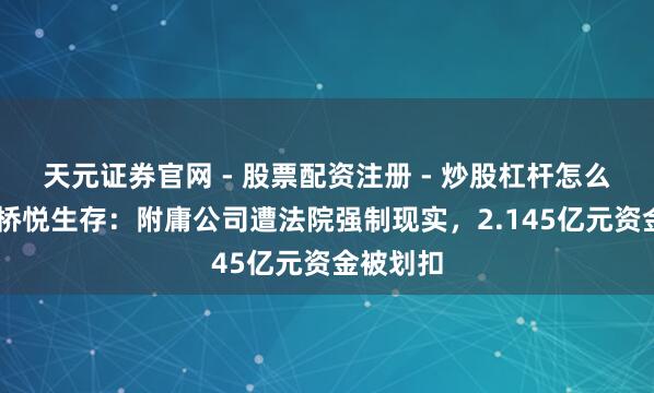 天元证券官网 - 股票配资注册 - 炒股杠杆怎么开户 康桥悦生存：附庸公司遭法院强制现实，2.145亿元资金被划扣