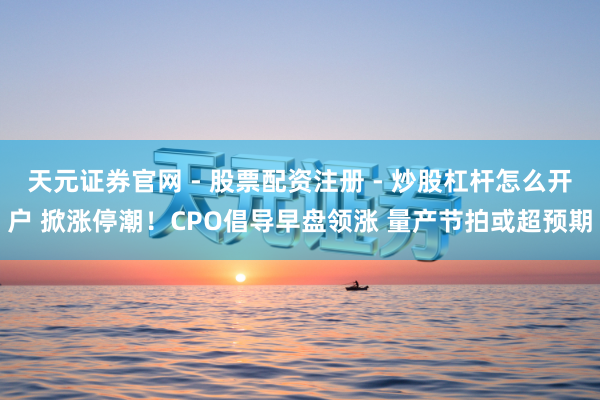 天元证券官网 - 股票配资注册 - 炒股杠杆怎么开户 掀涨停潮！CPO倡导早盘领涨 量产节拍或超预期